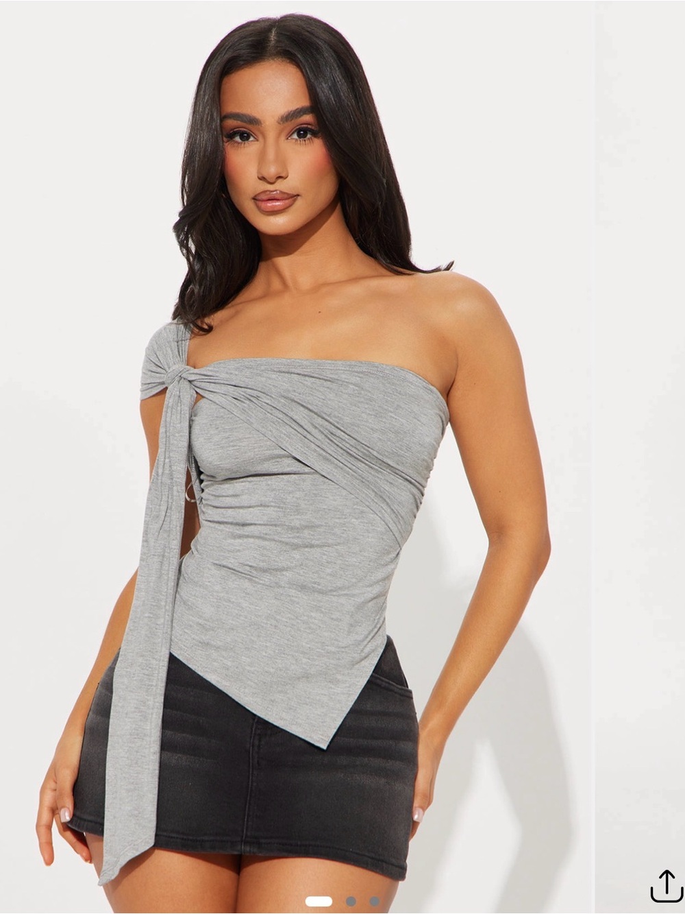 One-Shoulder Tie Detail Grey Tube Top